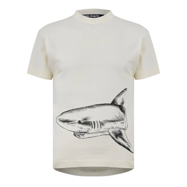 Palm Angels Mens Shark Regular Fit T-Shirt Beige male 2XS