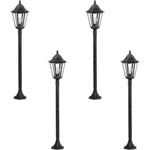 4 PACK IP44 Outdoor Bollard Light Black & Silver Lantern 1200mm Post 60W E27