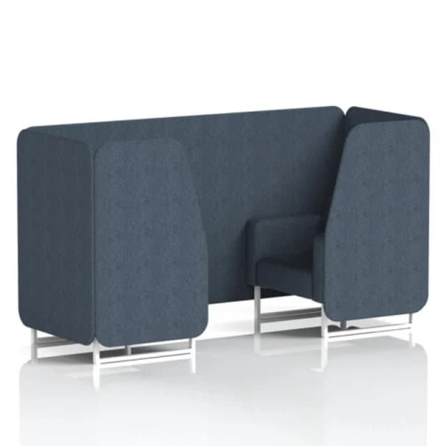 Brixworth 2 Seater Office Booth with Front Panel - White Legs in Rivet Fabric - Crucible Panels and Sofa