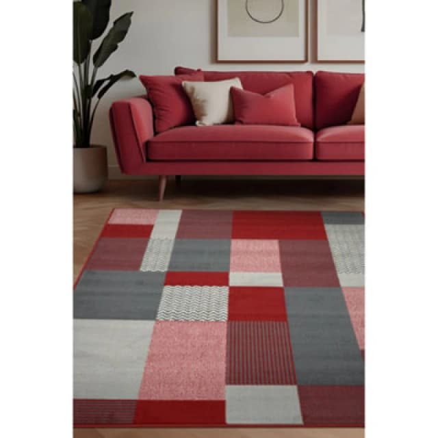 Melrose Colorama Montreal Red Square Design Large Indoor Area Rug 160/230Cm