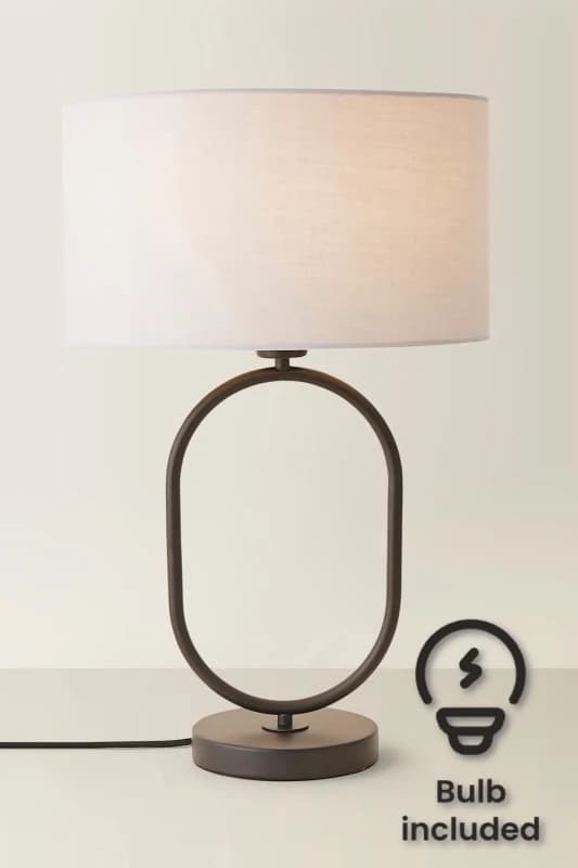 ValueLights ValueLights Antonia Fabric Drum Lamp Shade Matte Black Oval Table Lamp with Bulb in Grey Grey One Size Unisex 5059406066955