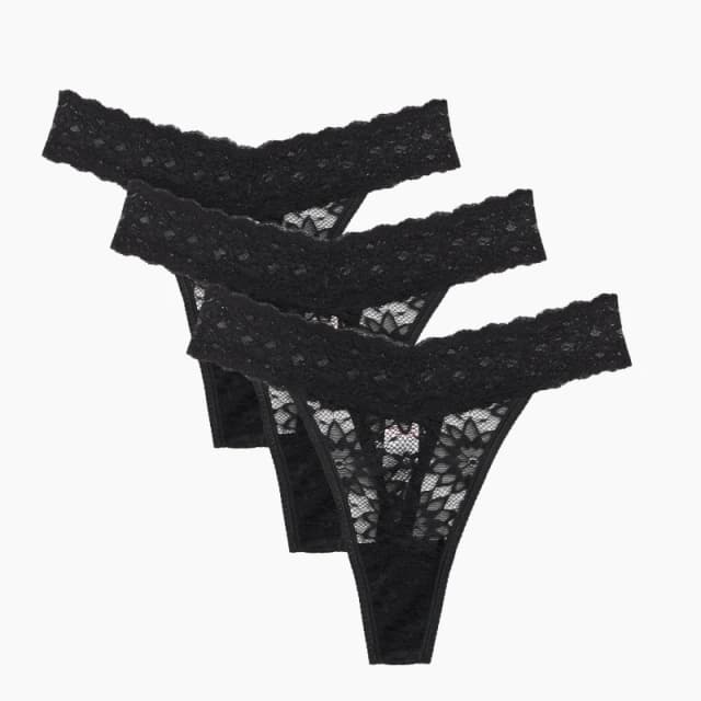 Be You Pack Lace Thong - Black M