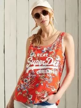 Superdry Vintage Logo All Over Print Vest - Red, Size 10, Women