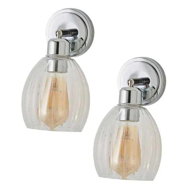 ValueLights ValueLights Cheltenham Pair of Ribbed Glass Dome Adjustable Spotlight Wall Lights in Metallic Silver Metallic Silver One Size Unisex 50594