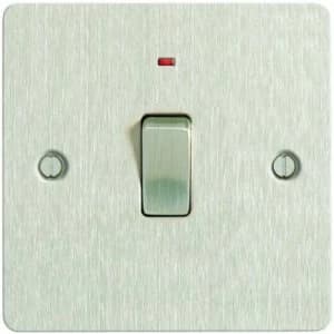 Wickes 20A Light Switch + LED 1 Gang Brushed Steel Ultra Flat Plate