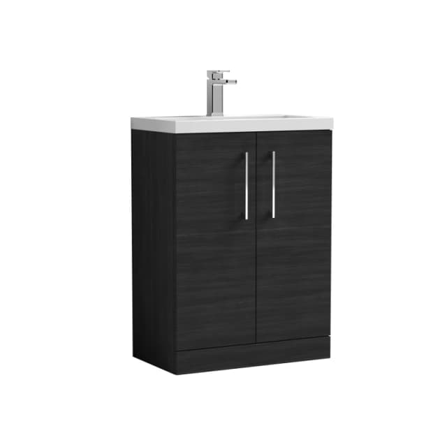 Balterley Floor Standing 2 Door Vanity Polymarble Basin Woodgrain Black 600mm Black unisex