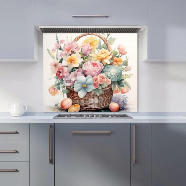 Warren Reed - Designer Easter Watercolour Basket Kitchen Splashback Size: 600mm x 750mm Multicolor Unisex 600mm x 750mm