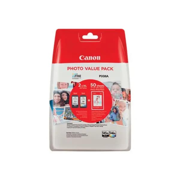 Canon PG-545XL/CL-546XL Inkjet Cartridge + Glossy Photo Paper Value Pack Black/Colour 8286B011 8286B011
