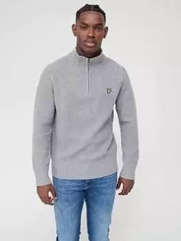 Lyle & Scott Lyle & Scott Ribbed Quarter Zip Jumper, Mid Grey Marl Size M Men