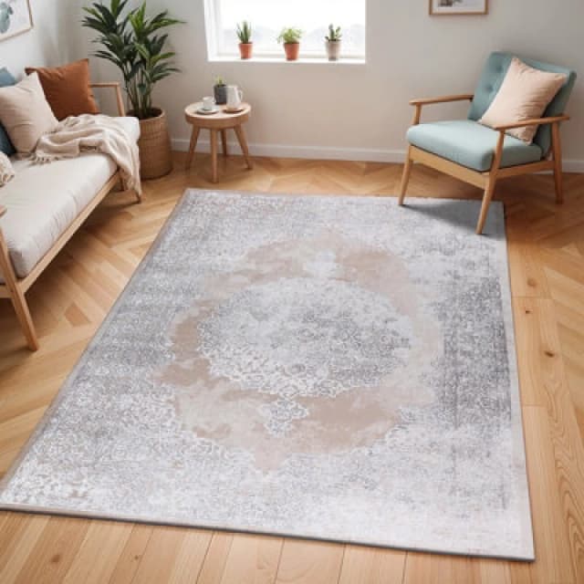 Livabliss Vintage Oriental Boho Beige/white Defne Area Rug 120 X 170 Cm - Easy Care, Non Shedding, Ideal For Living Room & Bedroom