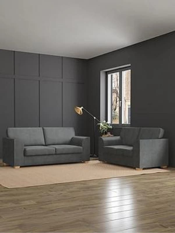 Aspire Modo Three Seater And Two Seater, Fixed Back, Plush Velvet Steel, Grey MO-FB-PV05-3S2S