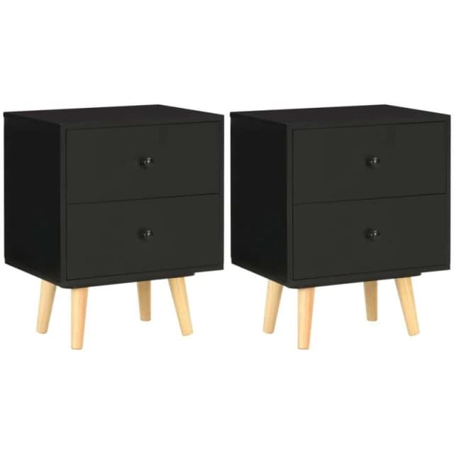vidaXL 2x Solid Pinewood Bedside Cabinets Black End Side Table Nightstand Home