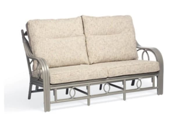 Desser Madrid Grey Natural Rattan 3 Seater Conservatory Sofa Real Cane Wicker Indoor Sofa With UK Sewn Cushions In Farrow Fabric