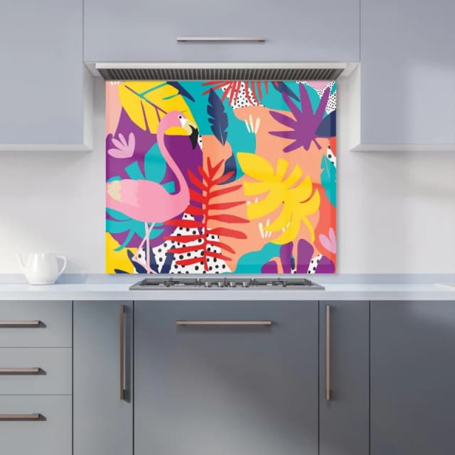 Warren Reed - Designer Tropical Flamingoes Kitchen Splashback in Pink Size: 600mm x 650mm Pink Unisex 600mm x 650mm