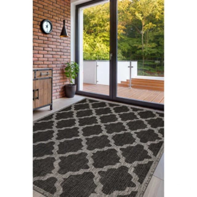 Melrose County Trellis New Black Patterned Indoor Non Slip Large Area Rug 160/225Cm