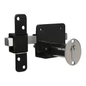 Gatemate Black Stainless Steel Euro Double Locking Long Throw Barrel Gate Bolt, (L)87mm (Bl)50mm