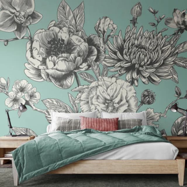 Origin Murals Large Rose Toile Wall Mural in Light Blue Size: W350cm x H280cm Light Blue Unisex W350cm x H280 cm