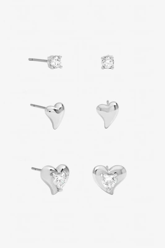 Jon Richard Womens Rhodium Plated & Cubic Zirconia Heart Earrings - Multipack in Silver Silver Female One Size