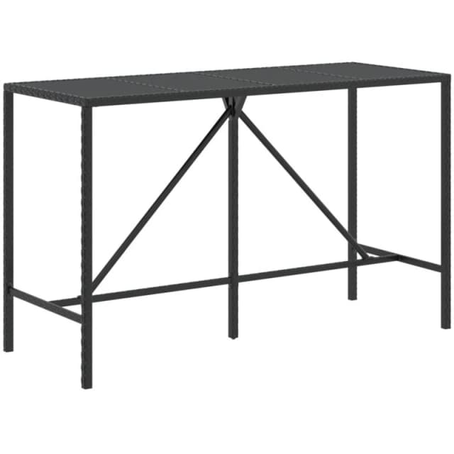 VIDAXL Bar Table with Glass Top Black 180x70x110cm Poly Rattan Vidaxl 362591