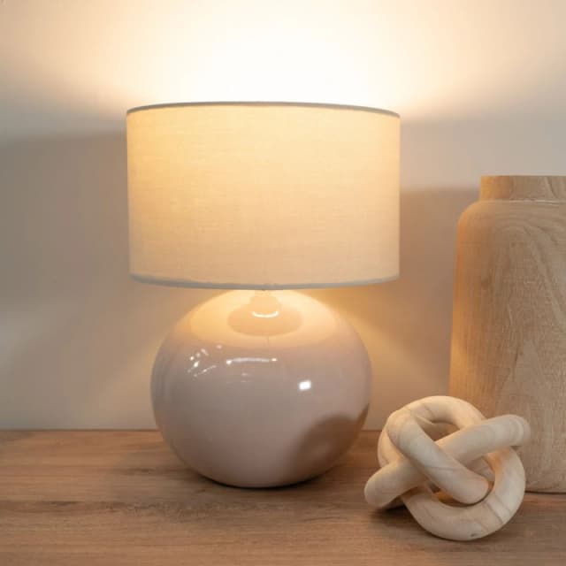 ValueLights Bosco Natural Stone Globe Ceramic Table Lamp with Fabric Lamp Shade Natural