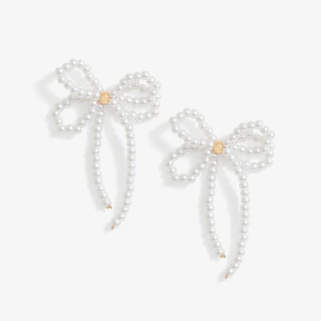 Mood Gold Pearl Bow Drop Earrings Gold