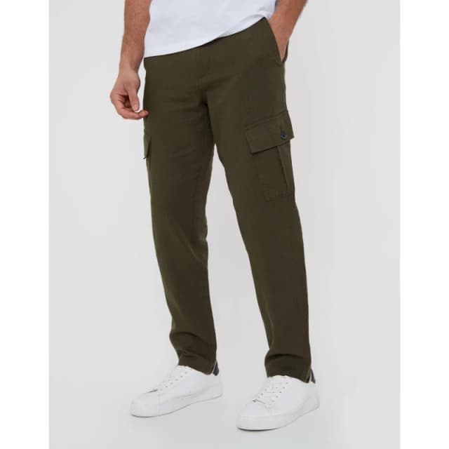 Threadbare Mens Linen Cargo Trousers Khaki male 38W R