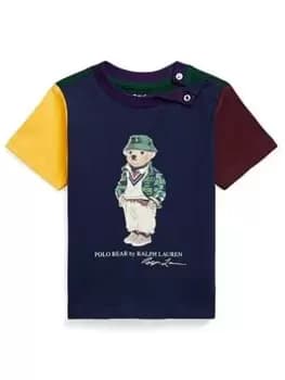 Ralph Lauren Baby Colour Block Bear T-Shirt - French Navy, Size 12 Months