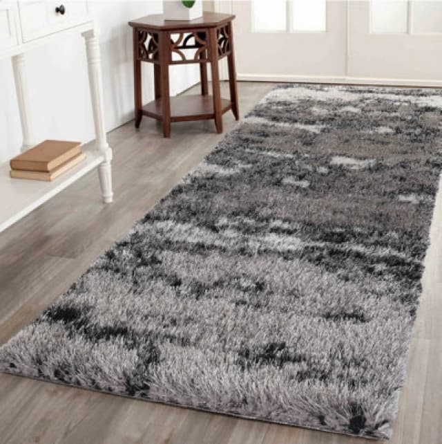 Modern Soft Two Tone Shimmer Shaggy Area Rugs Silver 60X220 Cm