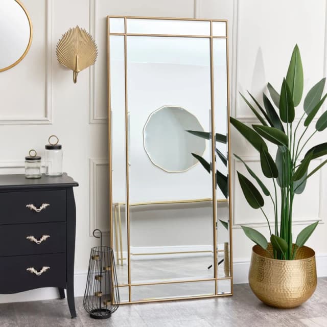 Melody Maison Large Gold Framed Art Deco Wall / Leaner Mirror 80cm X 180cm Gold
