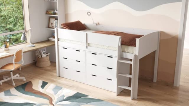 Flair Loop Mid Sleeper Bed Storage Set in White Size: Single White Unisex Single