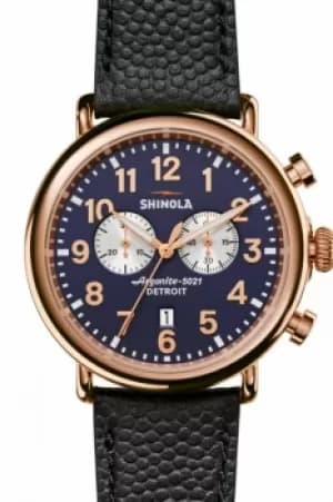 Mens Shinola Runwell 47mm 2 Eye Chrono Navy Leather Strap Watch S0120008178