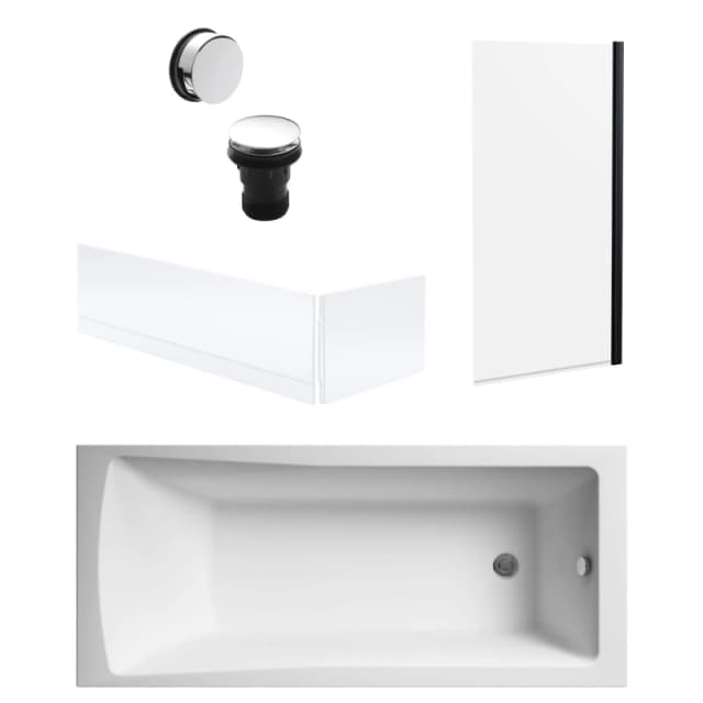 Balterley Square Bath, Square Black Screen, Panels, Chrome Waste 1700x700mm Silver