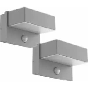Loops - 2 pack IP44 Outdoor Wall Light & pir Sensor Silver Steel Square 5.6W led