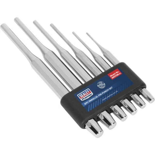 Loops 6 Piece PREMIUM Parallel Pin Punch Set - Hardened & Tempered - Polished Chrome Multi