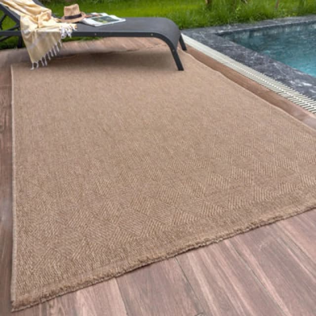 THE RUGS Jute Looking Square Dots Design Outdoor Rugs in Neutral for Garden Patio Nature 5300N in Natural Size: 80cm x 150cm Natural Unisex 80 cm