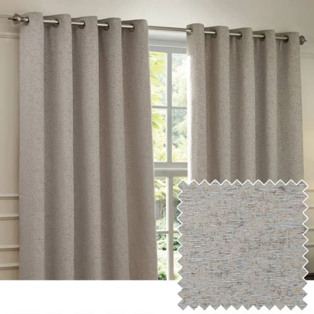 Paoletti Galaxy Chenille Ready Made Eyelet Blockout Curtains Silver