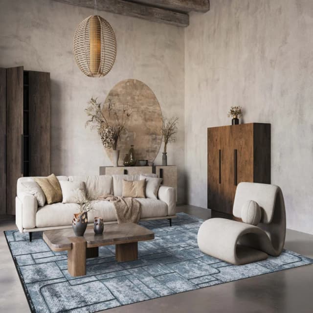 Belgravia Living Room Area Rug Metallic Sheen Modern Cobble Design Navy 200Cm X 290Cm