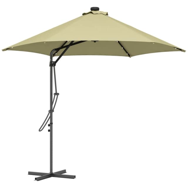 Outsunny 3(m) Cantilever Garden Parasol Umbrella with Solar LED and Cover, Beige, Cream 84D-266V00BG