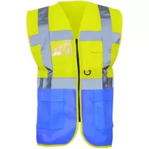 Yoko Hi-Vis Premium Executive/Manager Waistcoat / Jacket (XL) (Hi Vis Yellow/Royal Blue) - Hi Vis Yellow/Royal Blue