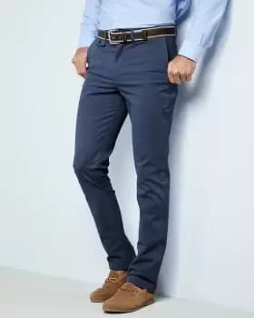 Cotton Traders Mens Flat Front Wrinkle Free Stretch Chino Trousers in Blue