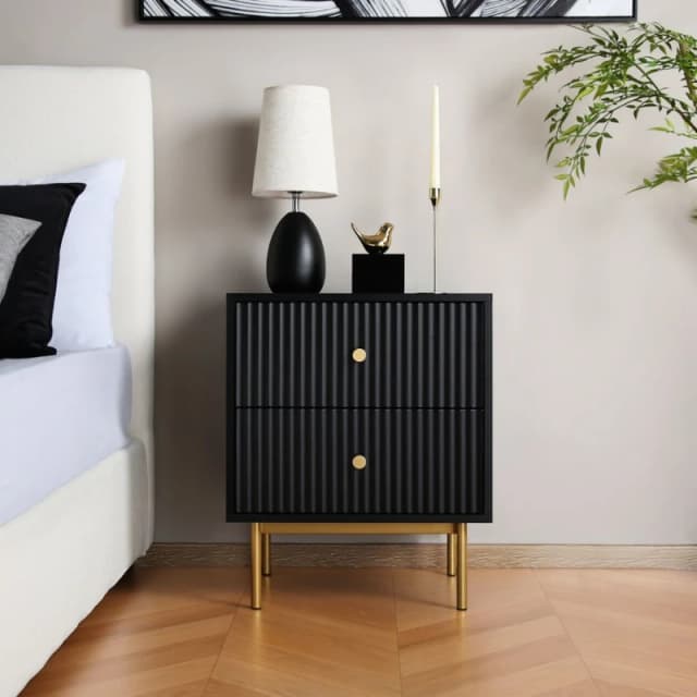 Home Garden Direct Devon - Bedside Table with 2 Drawers - Black Unisex