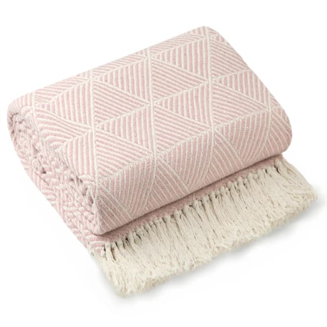Emma Barclay Throw Blanket Cotton Scandi Zahra Blush Pink unisex 229x254cm