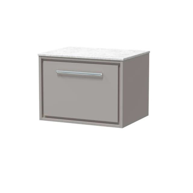 Balterley 600mm Wall Hung Single Drawer Vanity with Marble Worktop - Pebble Grey Grey Unisex