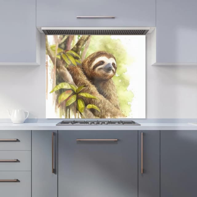 Warren Reed - Designer Sloth Watercolour Kitchen Splashback in Brown Size: 600mm x 750mm Brown Unisex 600mm x 750mm