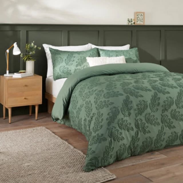 Duvet Day Seville Leaf Tufted Soft Touch Duvet Cover Set, Single, Green