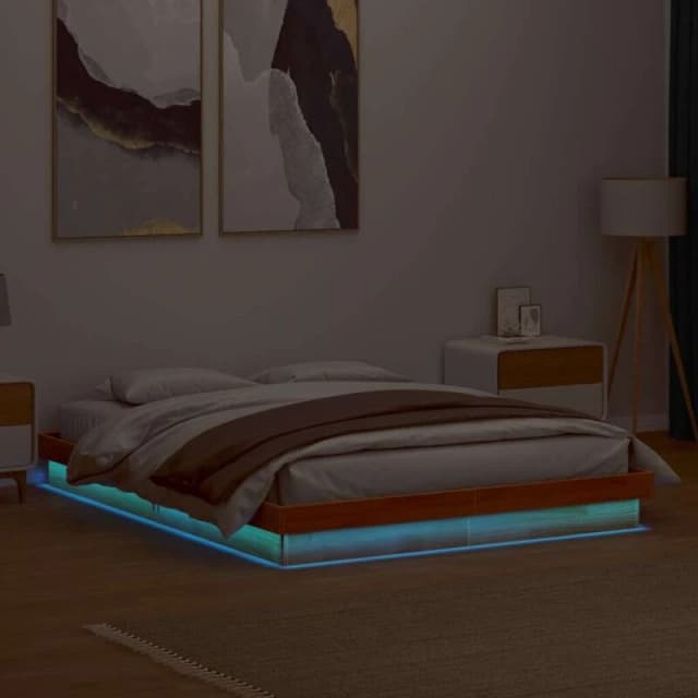 VIDAXL LED Bed Frame without Mattress Wax Brown 150x200cm King Size Solid Wood vidaXL 8721012362321
