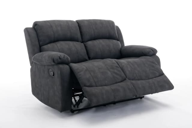 FURNITURE ONE 2 Seater Recliner Sofa, Leathaire Fabric Manual Recliner Armchair Dark Grey