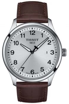 Tissot Mens XL Silver Dial Brown Leather Strap Watch