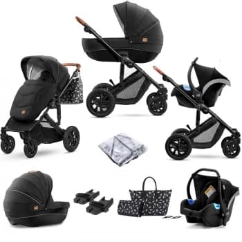 Kinderkraft Prime 3in1 (Mink Car Seat) Travel System with Carrycot and Accessories - Black