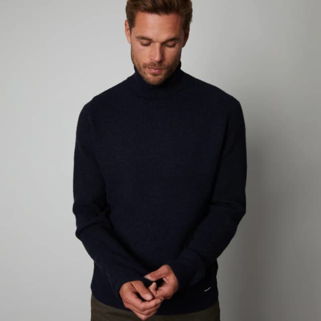 Threadbare 'Melville' Ribbed Roll Neck Knitted Jumper Navy